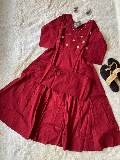 Cotton Anrakali Kurti With Matching Palazzo. Cotton Anarkali Sets For Women