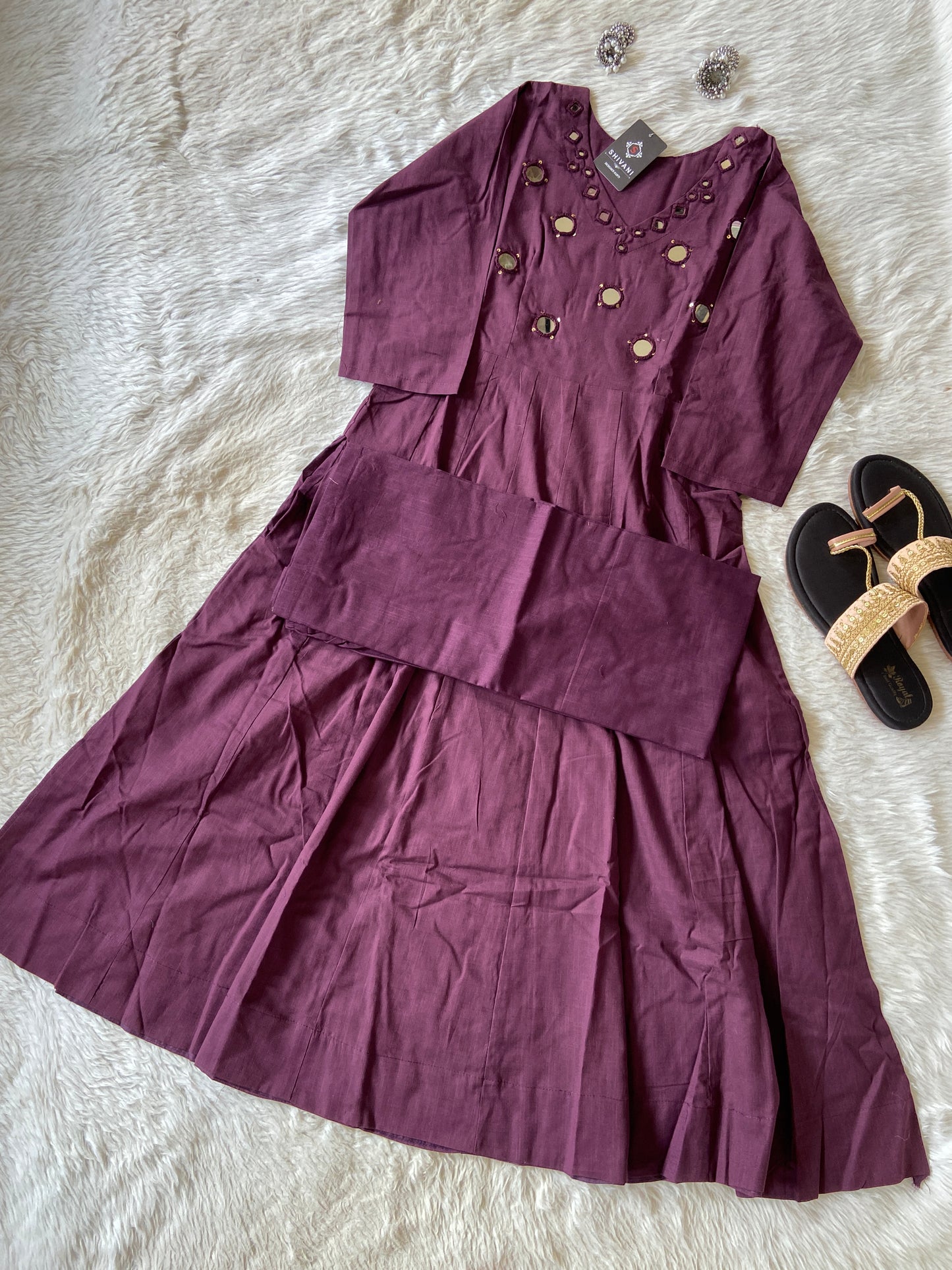 Cotton Anrakali Kurti With Matching Palazzo. Cotton Anarkali Sets For Women