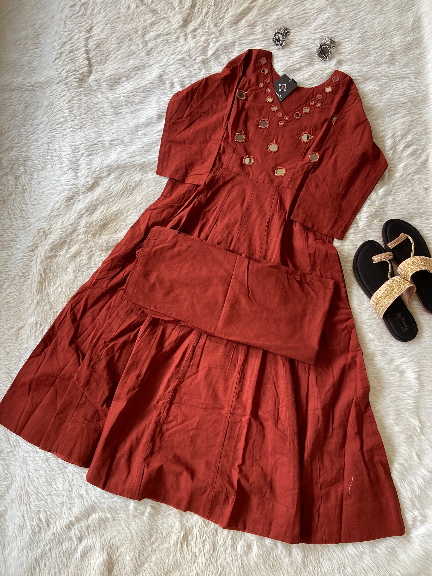 Cotton Anrakali Kurti With Matching Palazzo. Cotton Anarkali Sets For Women