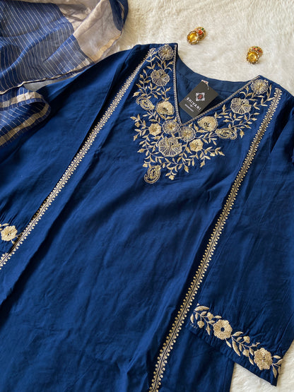 Premium Silk Suit With Beautiful Work In neck And Sleeve, With Matching Pant And Dupatta. Silk Straightcut Suit Sets For Women
