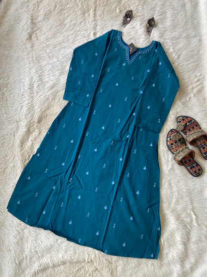 Cotton Kurti With Work In Neck, Cotton Kurti For Women