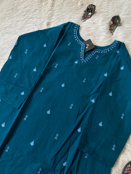 Cotton Kurti With Work In Neck, Cotton Kurti For Women
