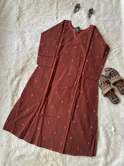 Cotton Kurti With Work In Neck, Cotton Kurti For Women