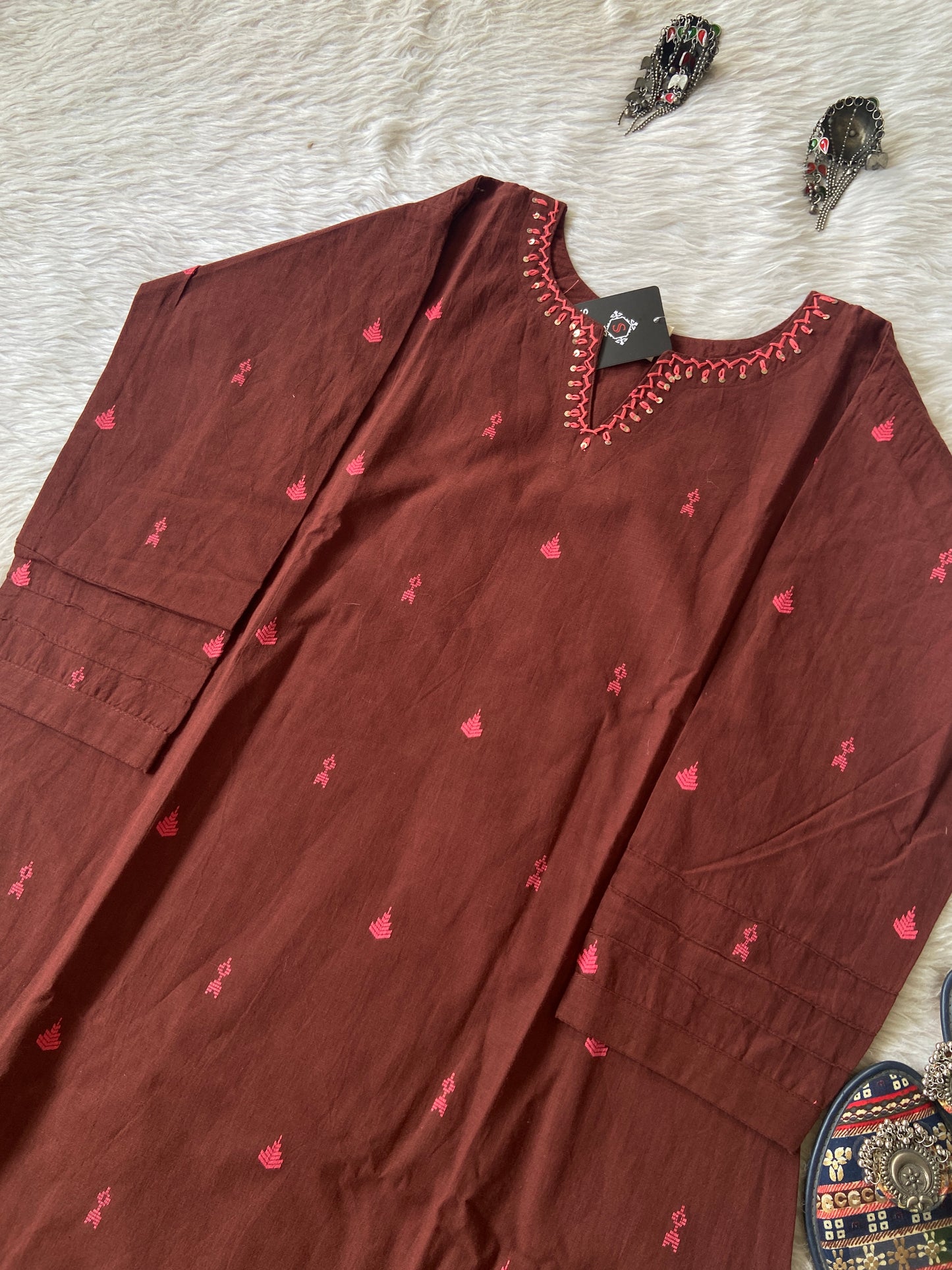 Cotton Kurti With Work In Neck, Cotton Kurti For Women