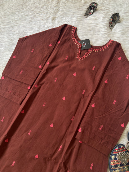Cotton Kurti With Work In Neck, Cotton Kurti For Women