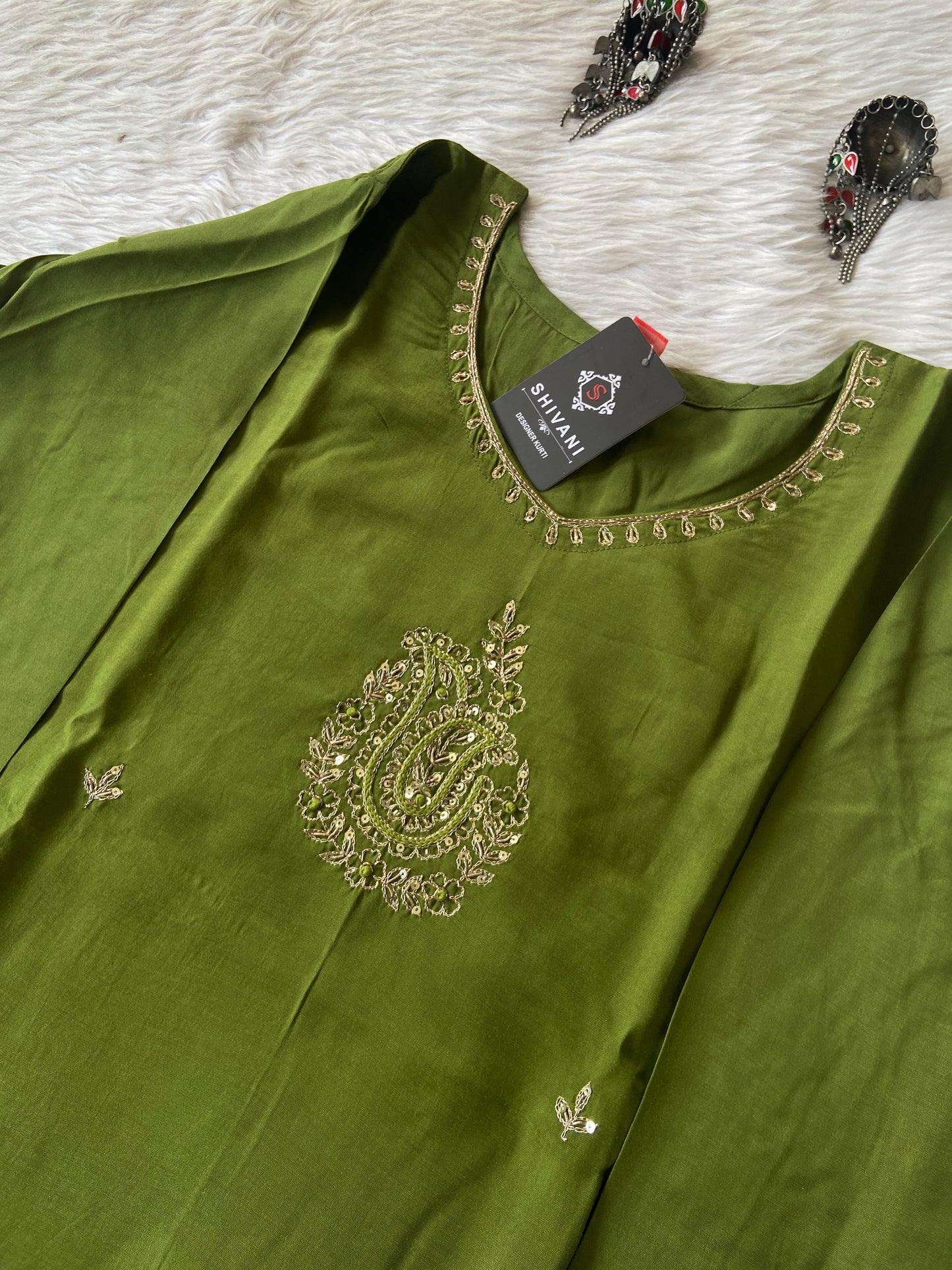 Silk Straight Kurti With Golden Embroidery Work. Straight Kurti For Women