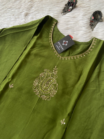 Silk Straight Kurti With Golden Embroidery Work. Straight Kurti For Women