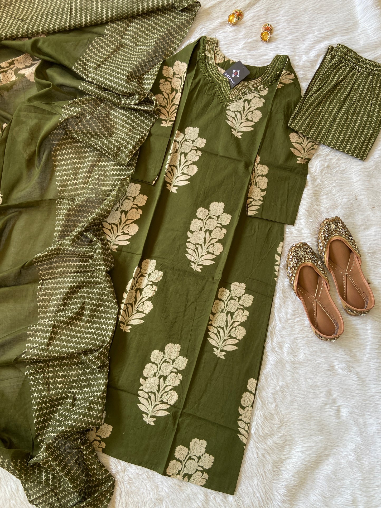 Jaipuri Cotton Straightcut Kurti With Palazzo And Dupatta. Cotton Straight Suit Set For Women