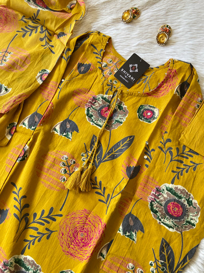 Jaipuri Cotton Straightcut Kurti With Palazzo And Dupatta. Cotton Straight Suit Set For Women