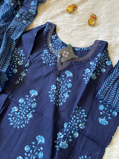 Jaipuri Cotton Straight Kurtis With Beautiful Embroidery Work In Neck With Palazzo And Dupatta. Cotton Suit Sets For Women Online India. Shop the Latest Festive Summer Collection at Shivani Designer Kurti.
