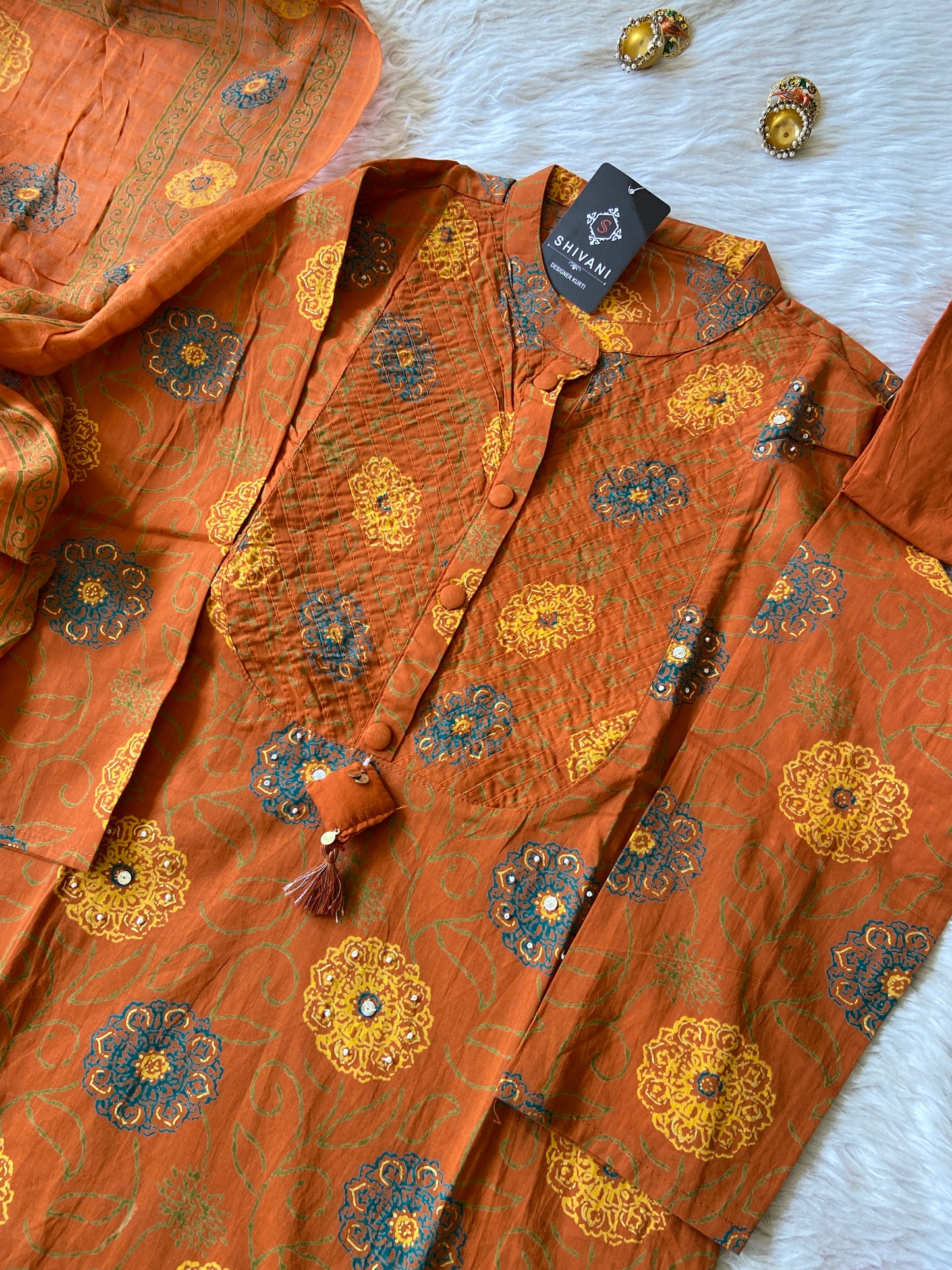 Jaipuri Cotton Straightcut Kurti With Palazzo And Dupatta. Cotton Straight Suit Set For Women