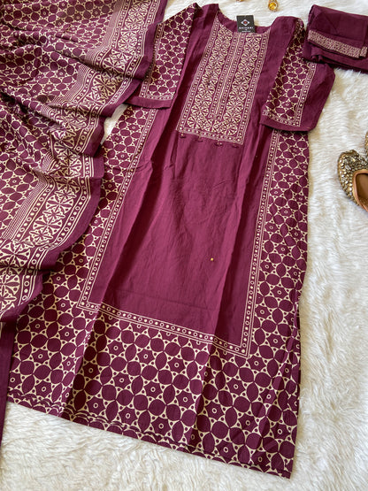 Cotton Straight Kurti With Matching Pant And Dupatta, Cotton Straight Kurti Suit Sets For Women