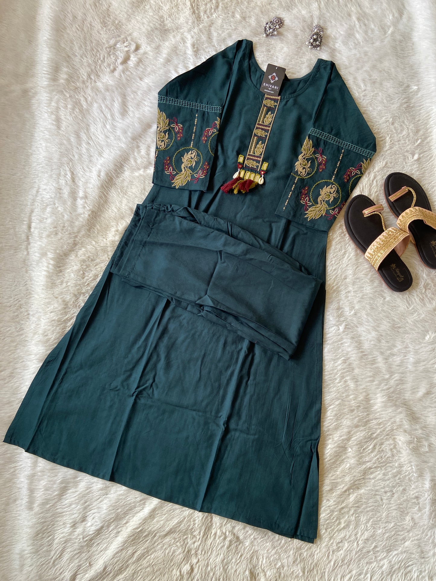 Rayon Kurti With Beautiful Work In Sleeve And With Matching Pant. Rayon Kurti Sets For Women.