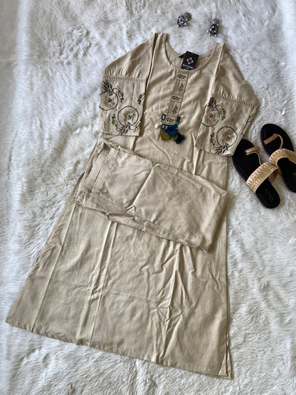 Rayon Kurti With Beautiful Work In Sleeve And With Matching Pant. Rayon Kurti Sets For Women.