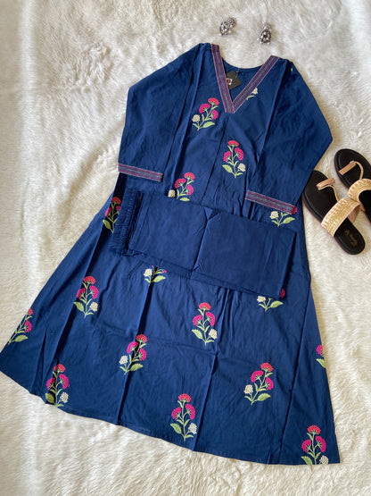 Embroidery Work Aline Kurti With Palazzo. Aline Kurti Sets For Women.