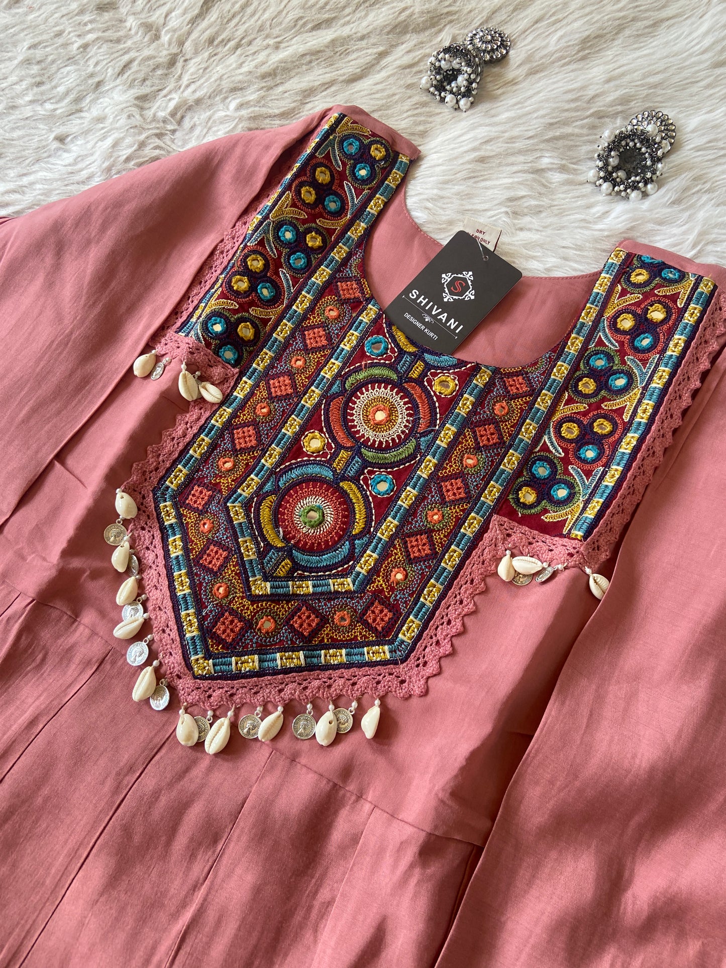 Silk Anarkali Kurti With Work In Neck And Palazzo. Anarakali Kurti Sets For Women