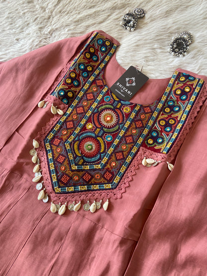 Silk Anarkali Kurti With Work In Neck And Palazzo. Anarakali Kurti Sets For Women
