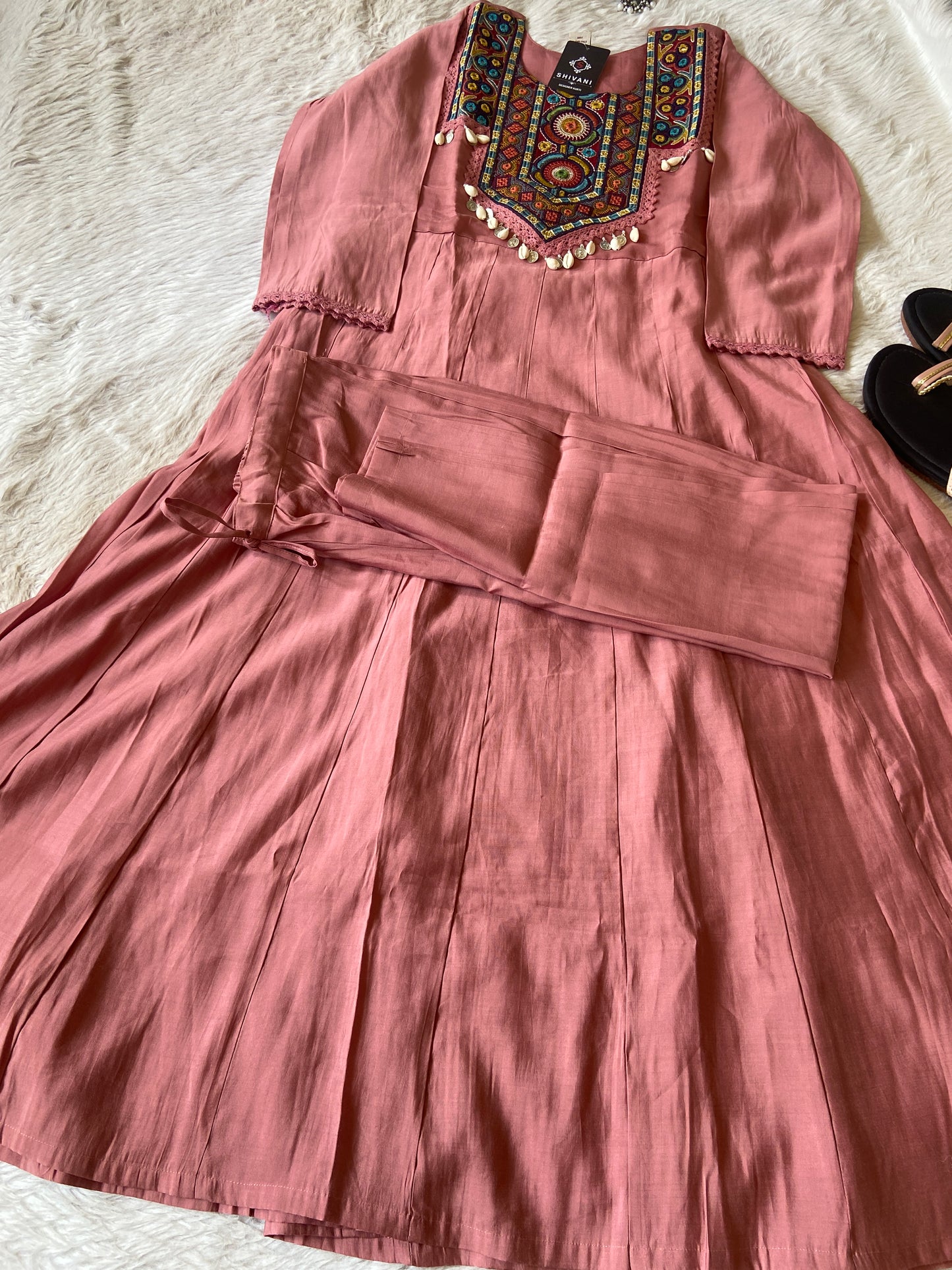Silk Anarkali Kurti With Work In Neck And Palazzo. Anarakali Kurti Sets For Women