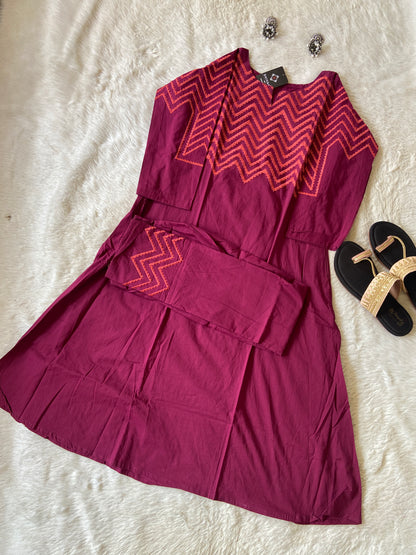 Cotton Aline Kurti With Beautiful Work In Neck, Sleeve And Palazzo. Aline Kurti Sets For Women.