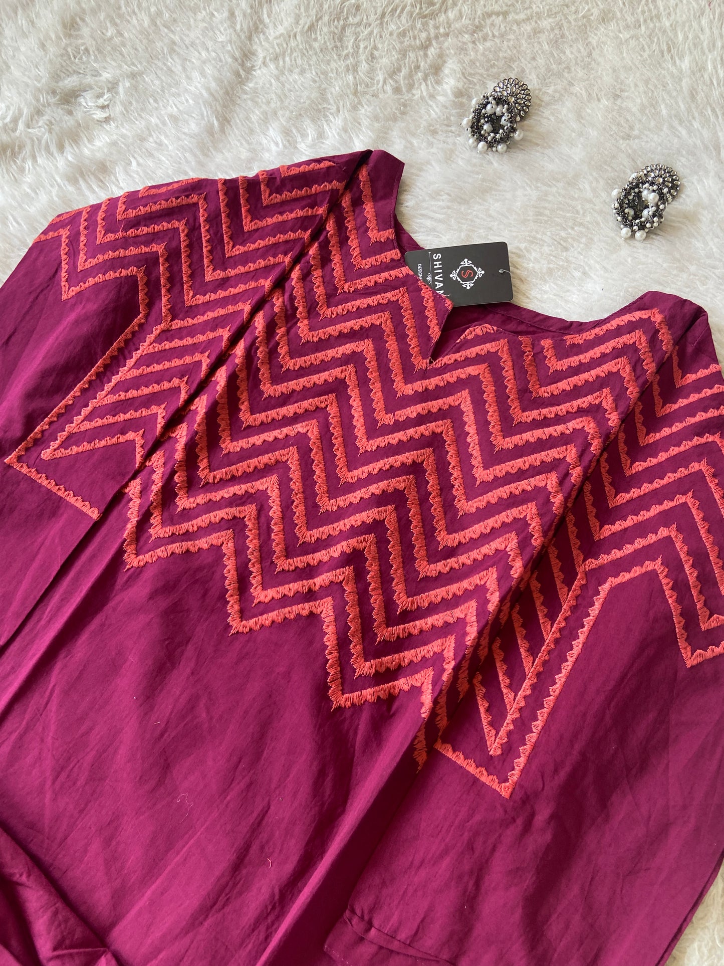 Cotton Aline Kurti With Beautiful Work In Neck, Sleeve And Palazzo. Aline Kurti Sets For Women.