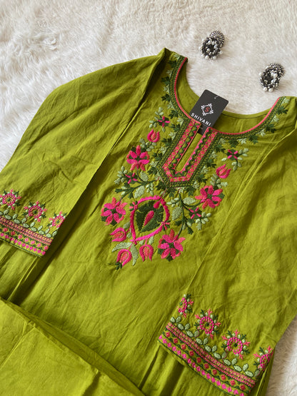 Cotton Aline Kurti With Embrodery Work In Kurti And Palazzo.. Cotton Aline Kurti Sets For Women.