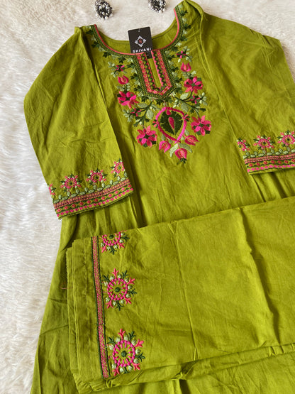 Cotton Aline Kurti With Embrodery Work In Kurti And Palazzo.. Cotton Aline Kurti Sets For Women.