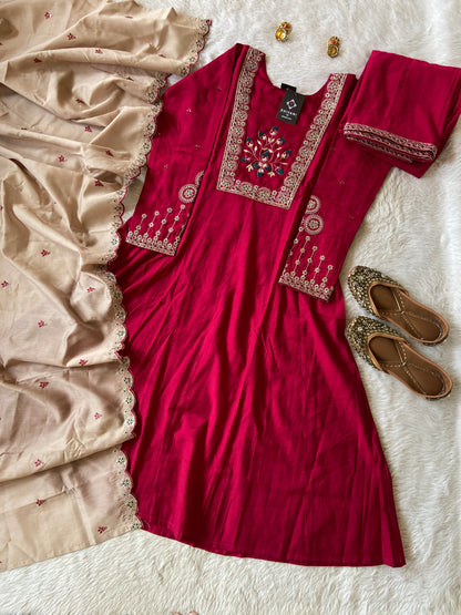 Aline Kurti With Full Sleeve, Palazzo With Dupatta. Aline Silk Suit Sets For Women.