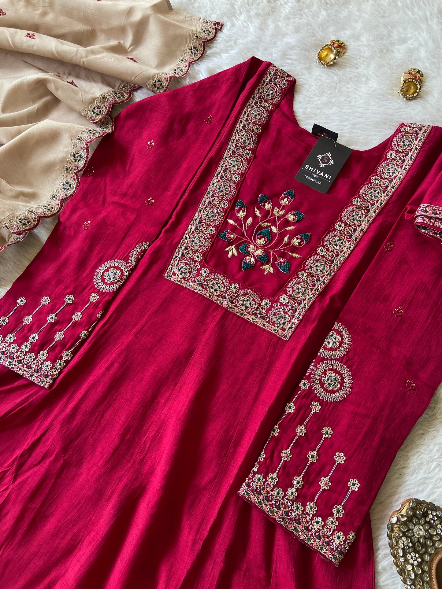 Aline Kurti With Full Sleeve, Palazzo With Dupatta. Aline Silk Suit Sets For Women.