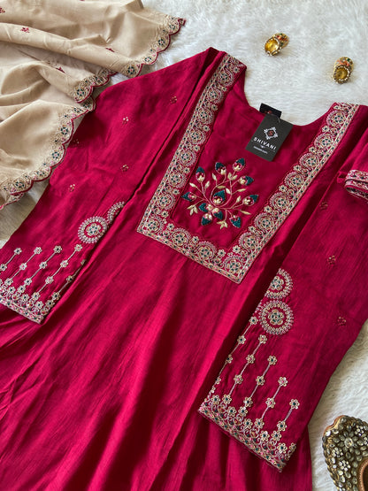 Aline Kurti With Full Sleeve, Palazzo With Dupatta. Aline Silk Suit Sets For Women.