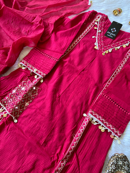 Cowrie Shells Work In Neck, Sleeve And Dupatta. (Mobile Pocket, With No Real Mirror). Its Come With Palazzo And Dupatta. Cotton Premium Collection. Cotton Straight Suit Sets For Women.