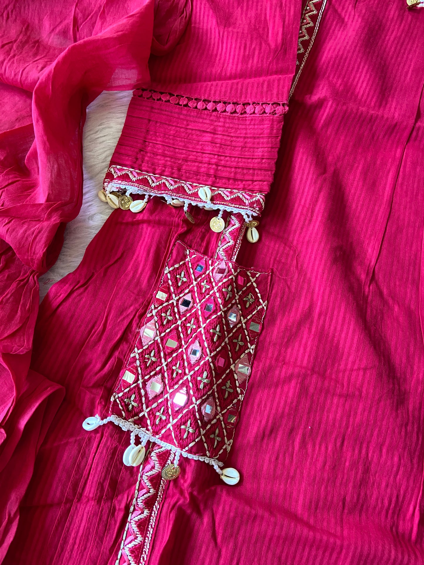 Cowrie Shells Work In Neck, Sleeve And Dupatta. (Mobile Pocket, With No Real Mirror). Its Come With Palazzo And Dupatta. Cotton Premium Collection. Cotton Straight Suit Sets For Women.