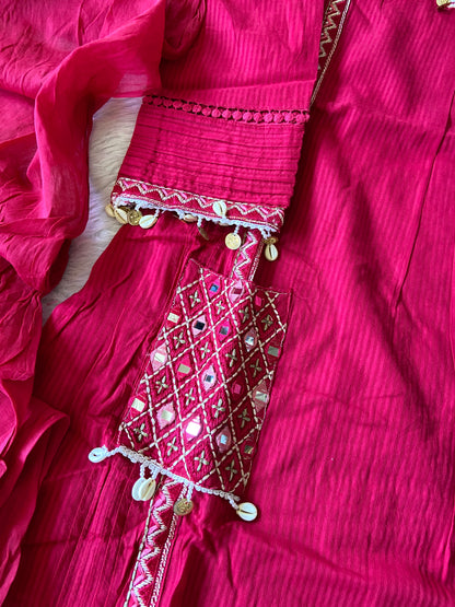 Cowrie Shells Work In Neck, Sleeve And Dupatta. (Mobile Pocket, With No Real Mirror). Its Come With Palazzo And Dupatta. Cotton Premium Collection. Cotton Straight Suit Sets For Women.