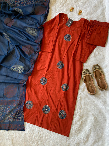 Straight Kurti With Palazzo And Dupatta (Gamthi Pair). Cotton Straight Kurti Suit Sets For Women.