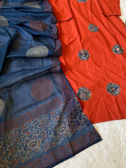 Straight Kurti With Palazzo And Dupatta (Gamthi Pair). Cotton Straight Kurti Suit Sets For Women.