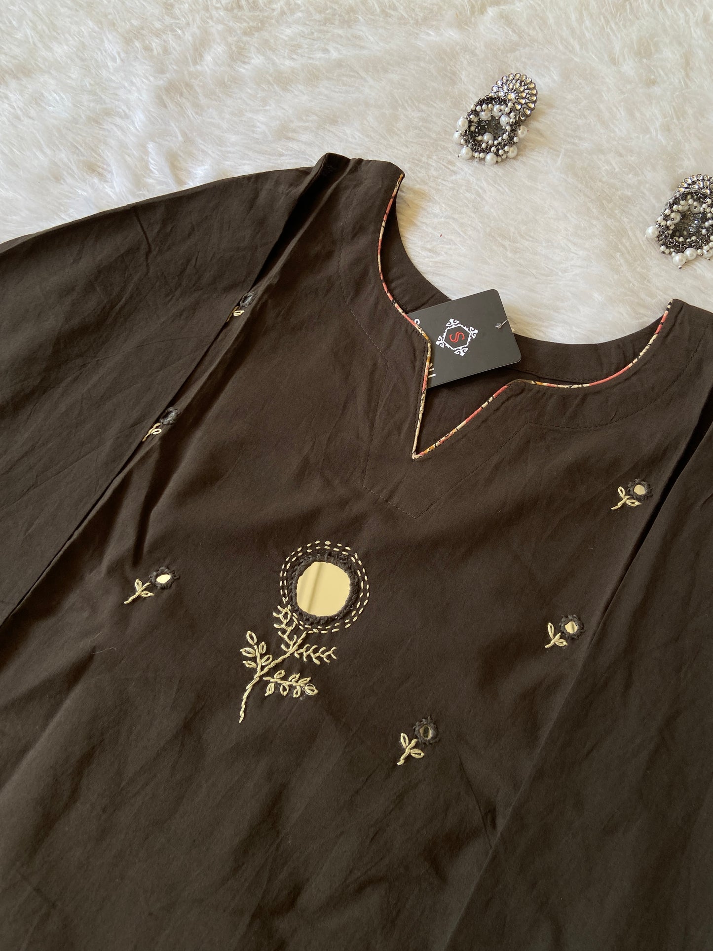 Mirror Worl Kurti With Plain Palazzo. Cotton Kurti Sets For Women.