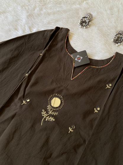 Mirror Worl Kurti With Plain Palazzo. Cotton Kurti Sets For Women.