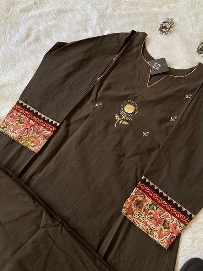 Mirror Worl Kurti With Plain Palazzo. Cotton Kurti Sets For Women.