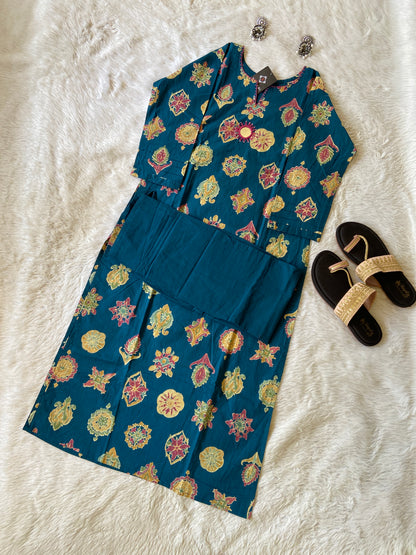 Printed Straight Kurti With Plain Palazzo. Cotton Straight Kurti Sets For Women.