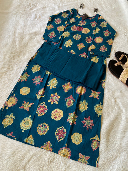 Printed Straight Kurti With Plain Palazzo. Cotton Straight Kurti Sets For Women.