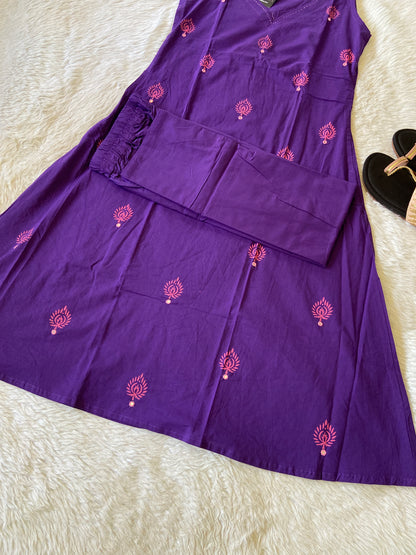 Cotton Sleeveless Aline Kurti With Palazzo (3/4th Sleeve Attached). Cotton Aline Kurti Sets For Women.