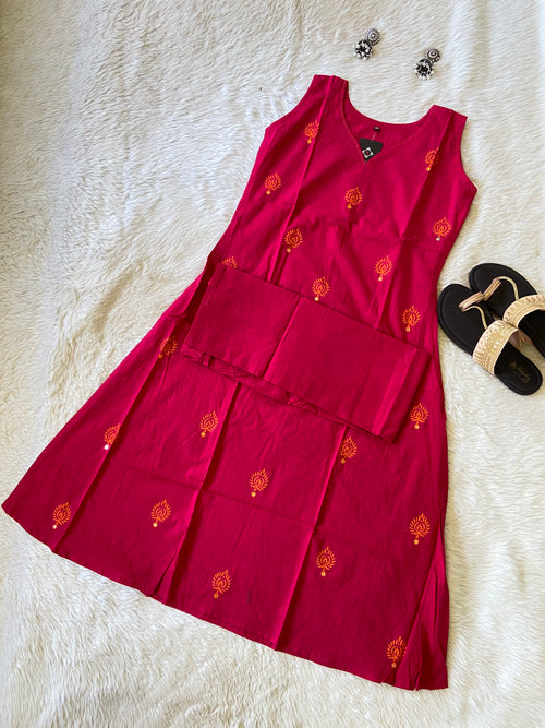 Cotton Sleeveless Aline Kurti With Palazzo (3/4th Sleeve Attached). Cotton Aline Kurti Sets For Women.