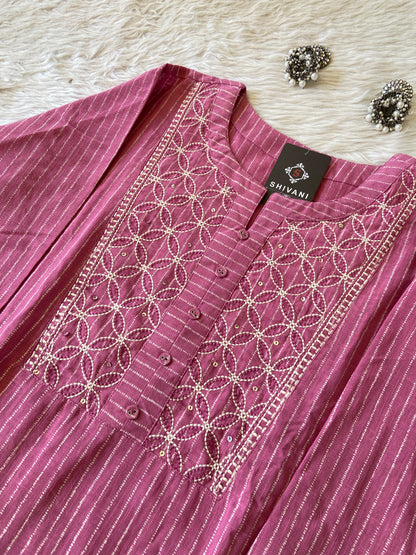 Embroidery Work In Neck, Straight Kurti With Palazzo. Cotton Straight Kurti Sets For Women.