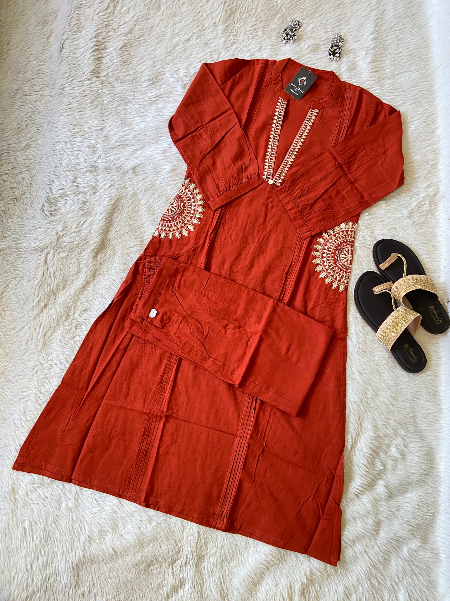 Cotton Aline Kurti With Cut, Pocket Work Kurti With Palazzo. Cotton Kurti Sets For Women.