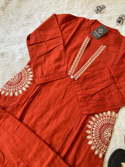 Cotton Aline Kurti With Cut, Pocket Work Kurti With Palazzo. Cotton Kurti Sets For Women.
