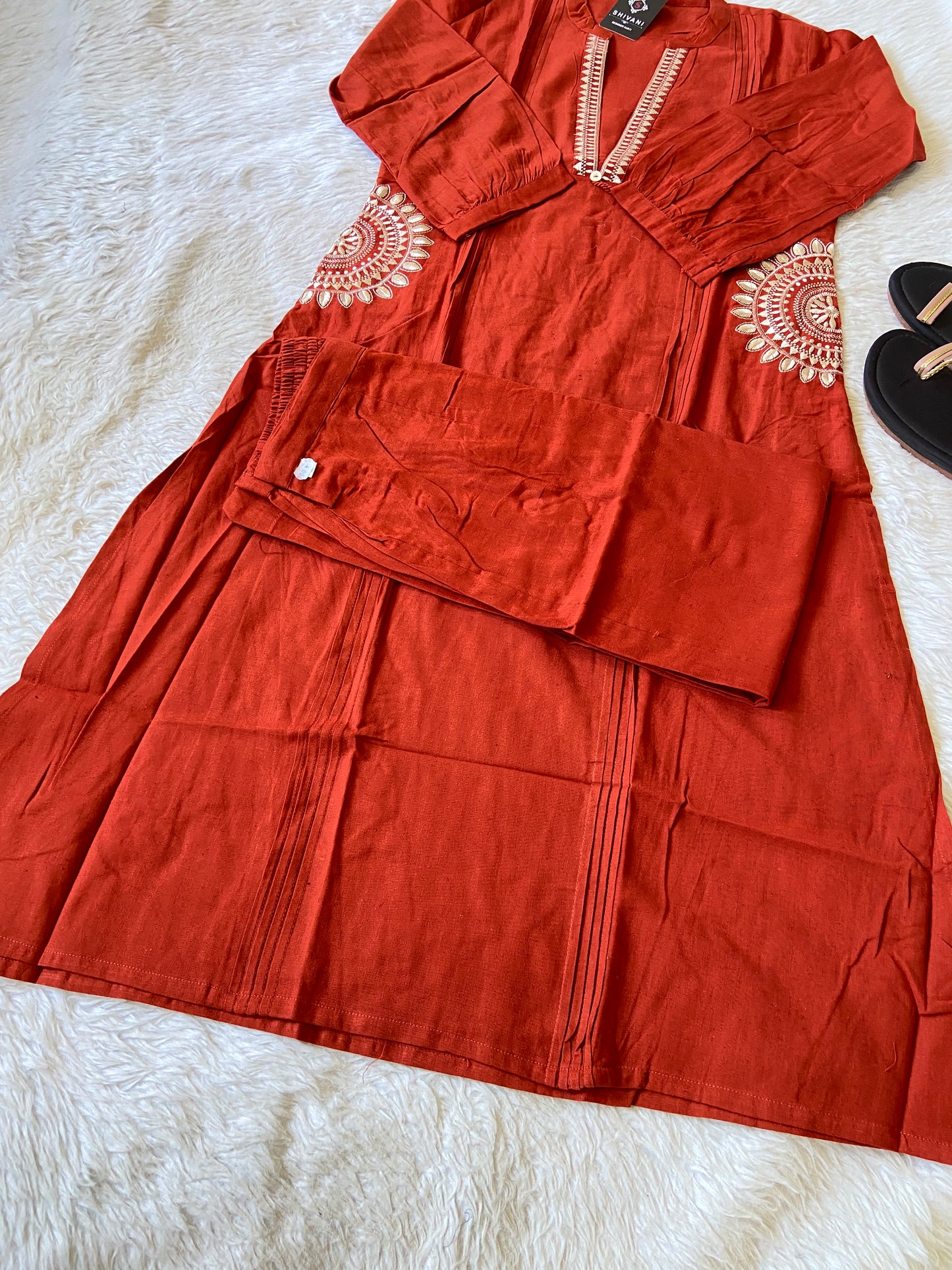 Cotton Aline Kurti With Cut, Pocket Work Kurti With Palazzo. Cotton Kurti Sets For Women.