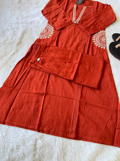 Cotton Aline Kurti With Cut, Pocket Work Kurti With Palazzo. Cotton Kurti Sets For Women.
