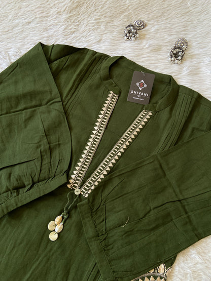 Cotton Aline Kurti With Cut, Pocket Work Kurti With Palazzo. Cotton Kurti Sets For Women.