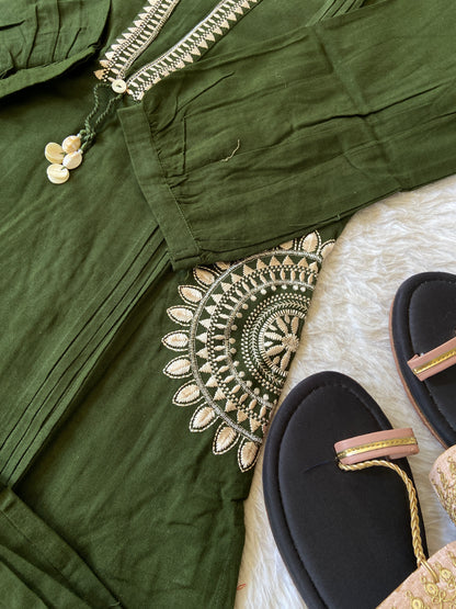 Cotton Aline Kurti With Cut, Pocket Work Kurti With Palazzo. Cotton Kurti Sets For Women.