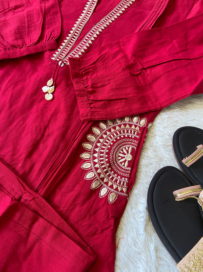 Cotton Aline Kurti With Cut, Pocket Work Kurti With Palazzo. Cotton Kurti Sets For Women.