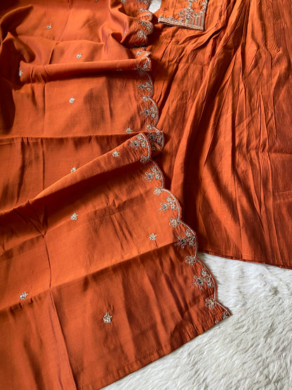 Full Sleeve Anarakli Kurti With Pant And Dupatta. SIlk Anarkali Suit Sets For Women.